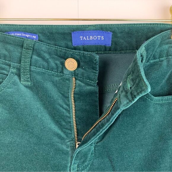 Talbots green velvet velour high-waist straight leg 5 pockets style pants sz 2P - Picture 4 of 7